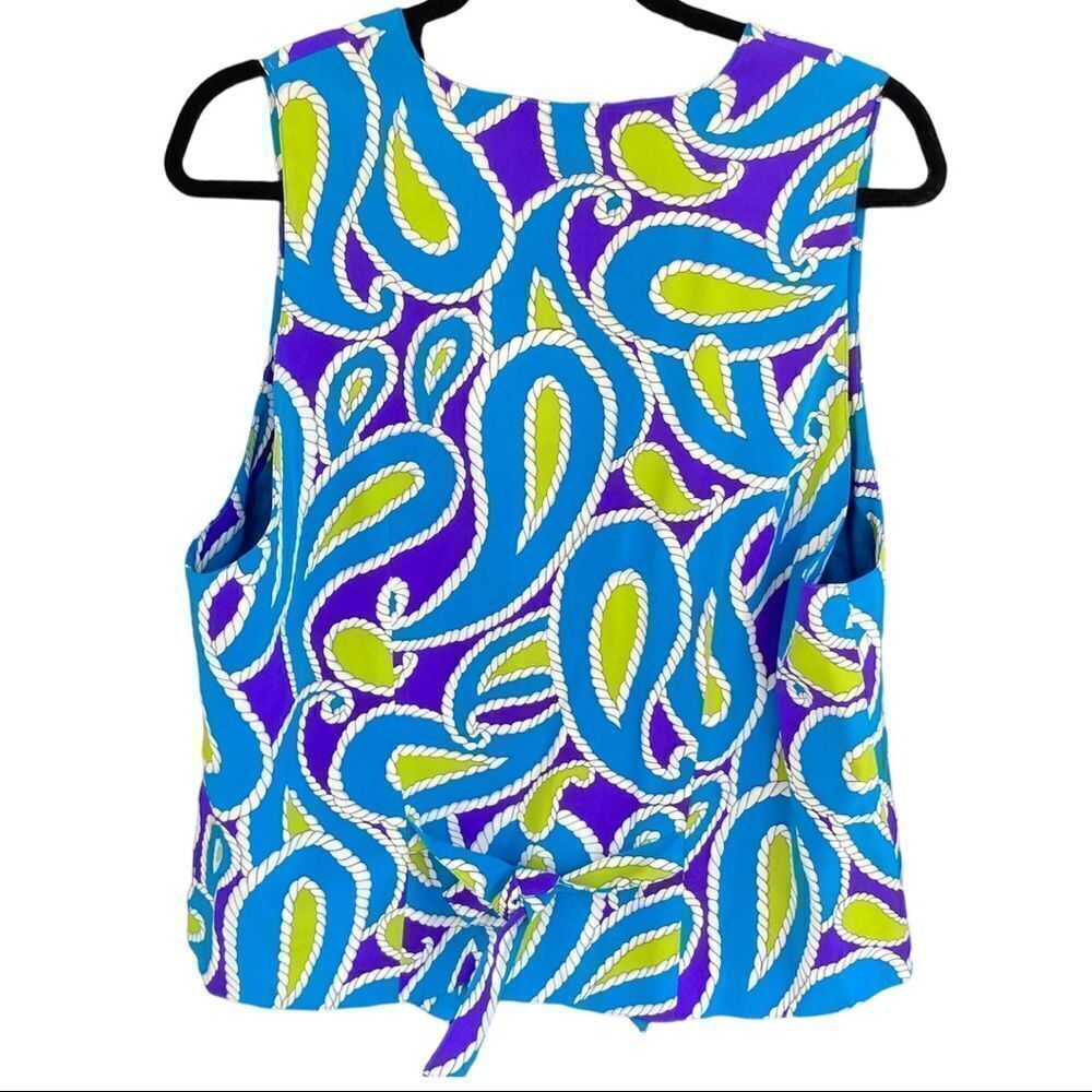 DVF Diane Von Fustenberg Wm’s Sz Lrg Silk Nautical Rope Vibrant Colored Vest - Picture 4 of 6